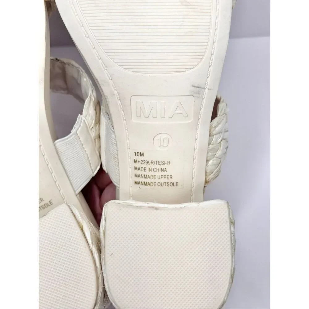 MIA Raffia Sandals Womens Size 10 Cream Double‎ Strap Block Heel